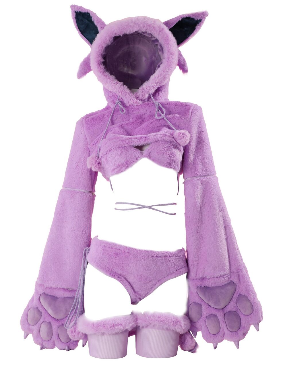 5230 Anime Cosplay Lingerie Set Purple Plush Pajamas Homewear Furry Paw